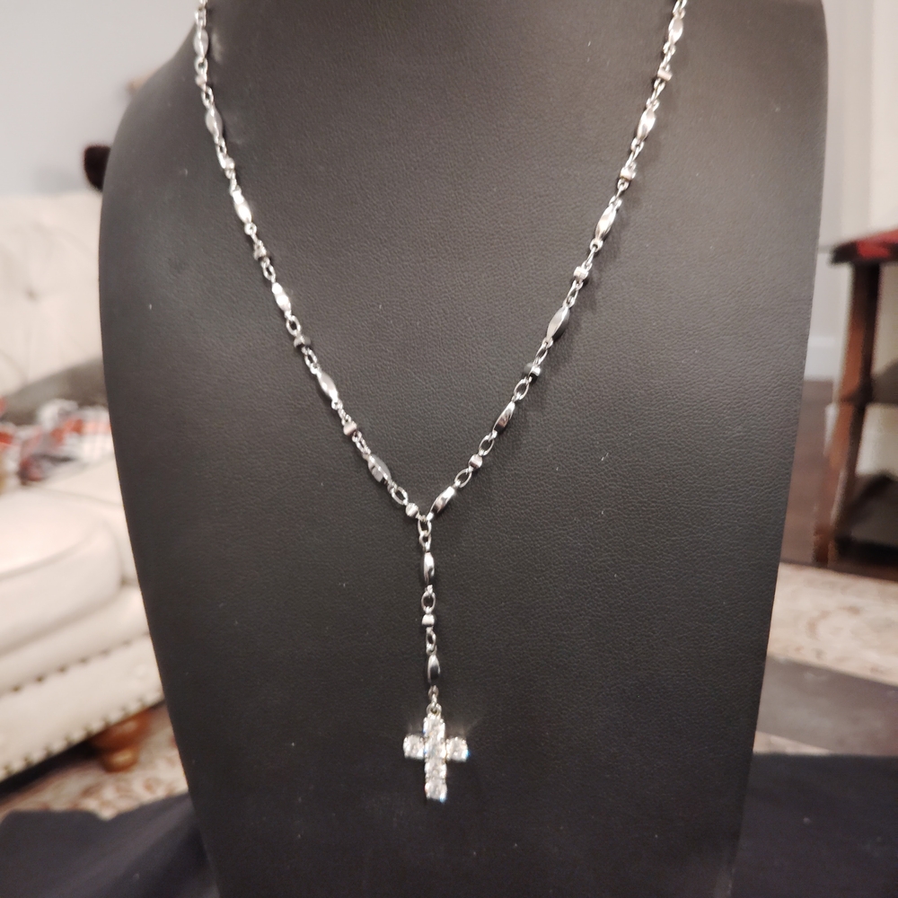 Park Lane Silver Rosary-Style Necklace with Cross Charm